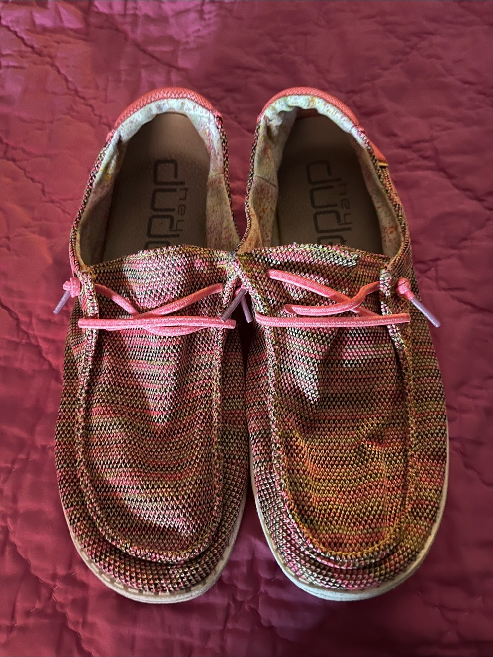 Hey Dude Pink coral Multi Woven Slip-On Shoes size 10